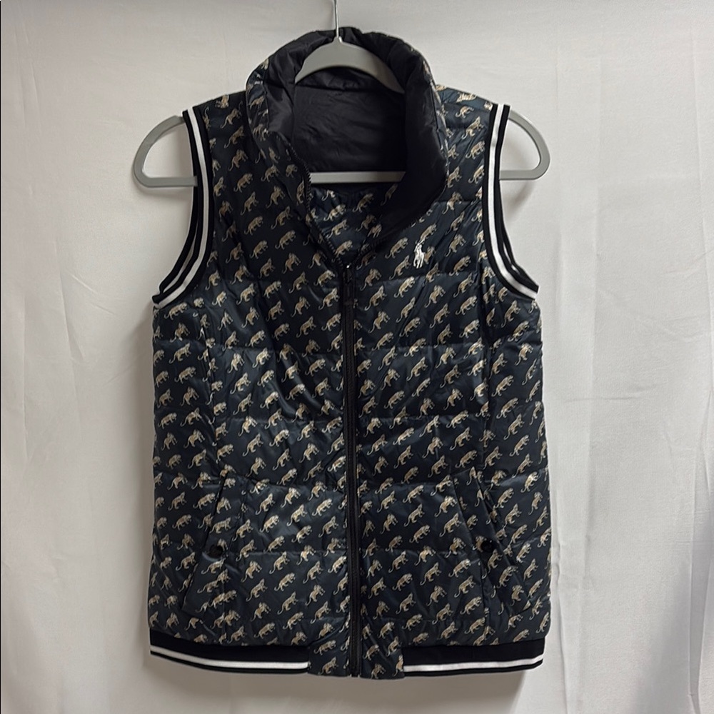 POLO Ralph Lauren Golf Reversible Leopard Print Black Puffer Vest Size Small